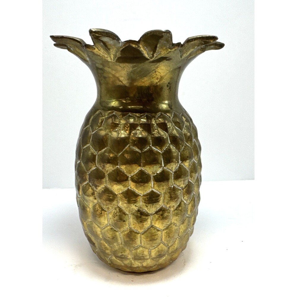 Vtg Solid Brass Pineapple Trinket flower  4.5 ”Hollywood Tiki Decor MCM Regency